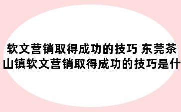 软文营销取得成功的技巧 东莞茶山镇软文营销取得成功的技巧是什么